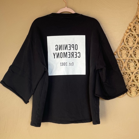 Opening Ceremony Box Logo Three Quarter Sleeve Sweatshirt, Black & White, Large - Picture 2 of 9